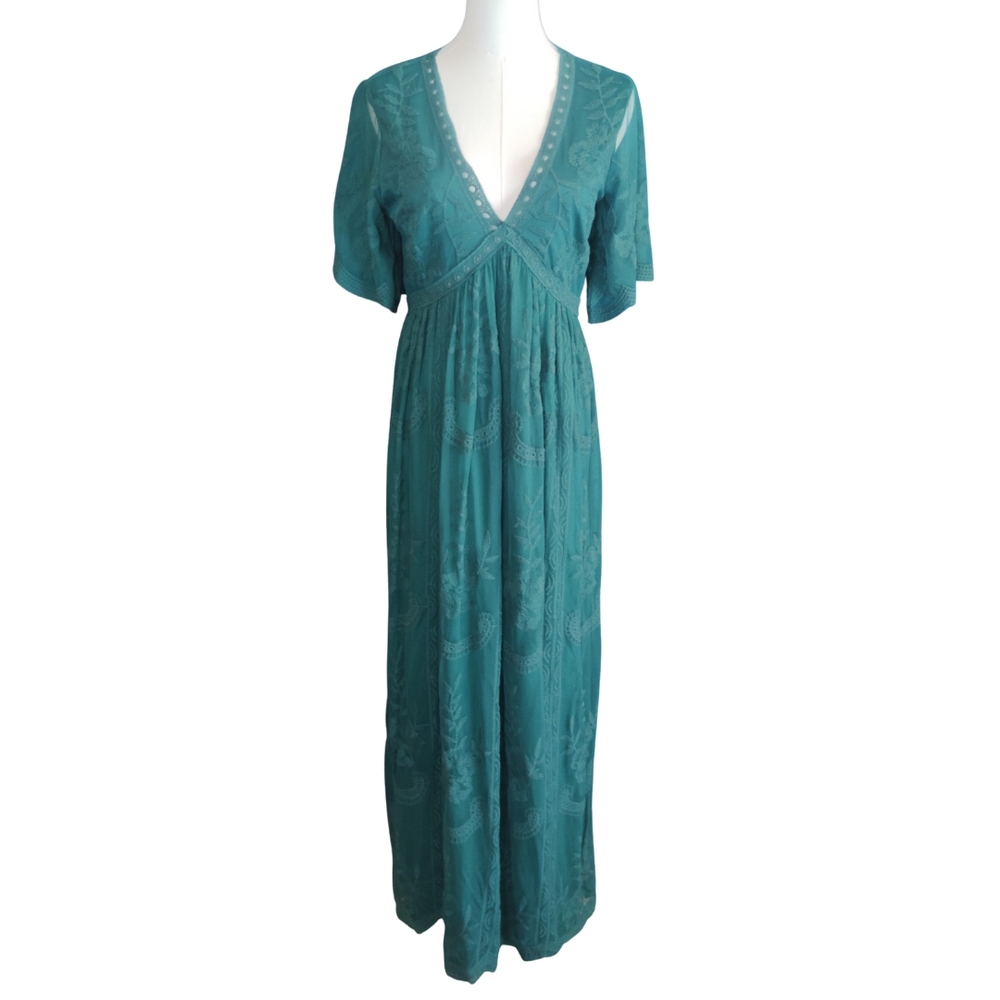 Women's Teal V‑Neck Maxi Dress
